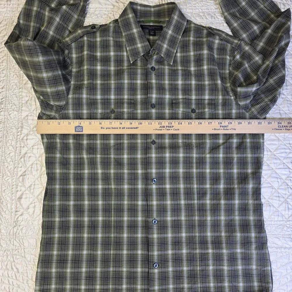 Banana Republic Men Slim Fit Large Long Sleeve Shirt Green Plaid Gorpcore Preppy